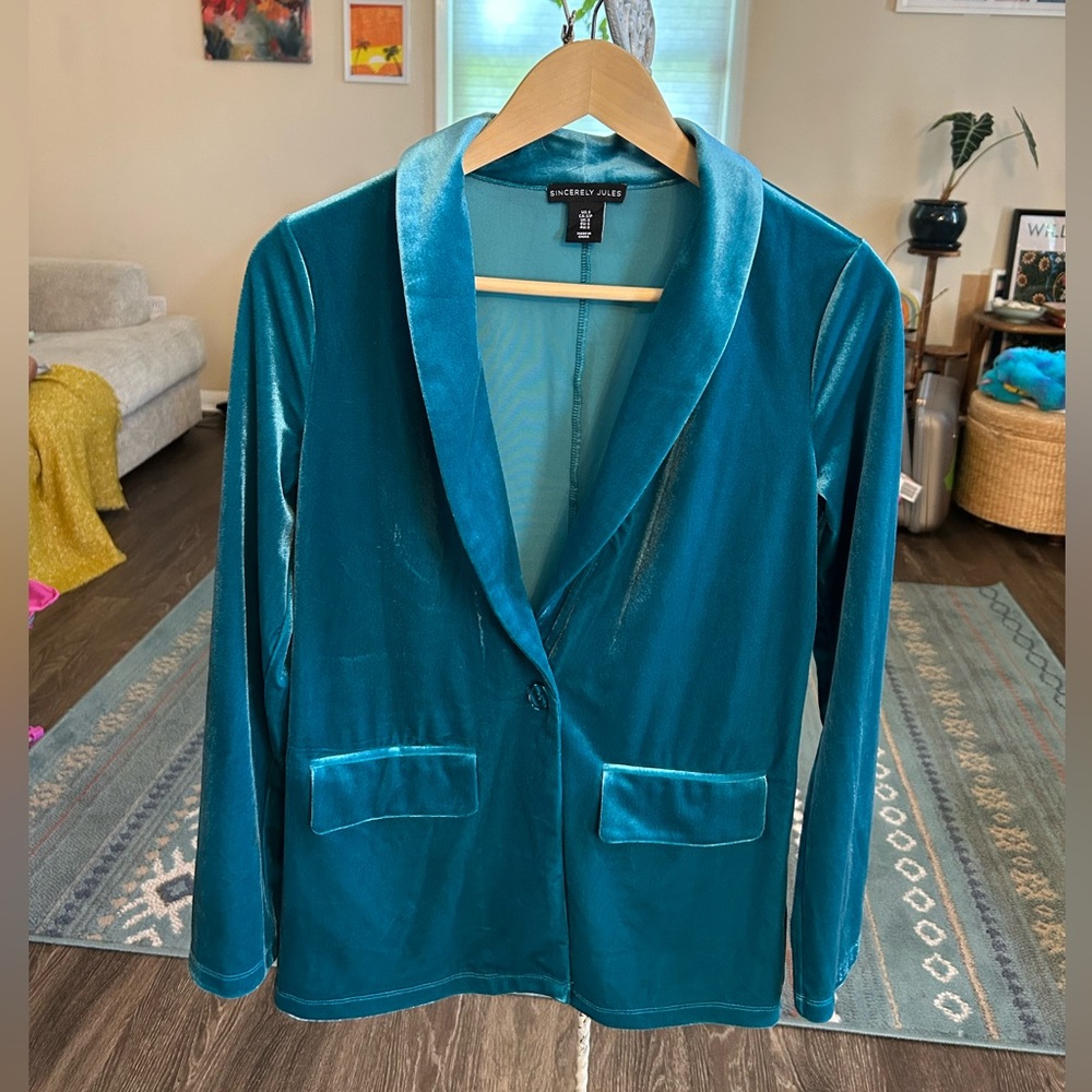 Sincerely Jules Turquoise Jacket Blazer velour size small